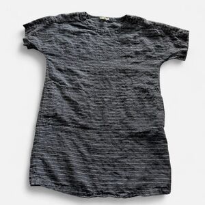 Eileen Fisher Organic Linen Striped Charcoal Gray Dress (Petite Medium)